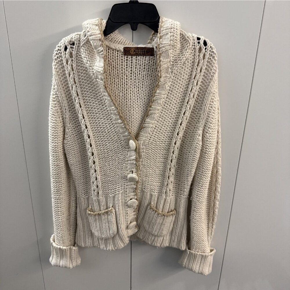 Vintage Women's Empyre Button Knit Crop Hooded Sweater Size Large